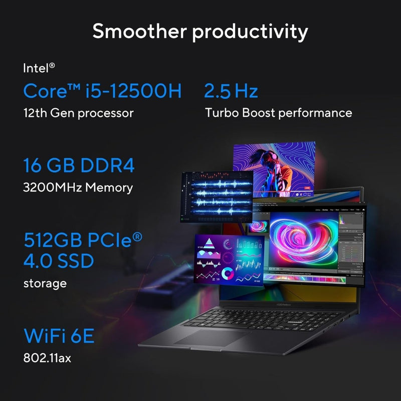ASUS VIVOBOOK 16X K3605ZU - RP304WS [CI5 - 12500H 12TH GEN/16GB/512GB SSD/WIN11 HOME+MSO/16.0 INCH/6GB - RTX4050 GRAPHICS /1 YEAR(S)/BLACK] - SWIFT PERIPHERALS1092128