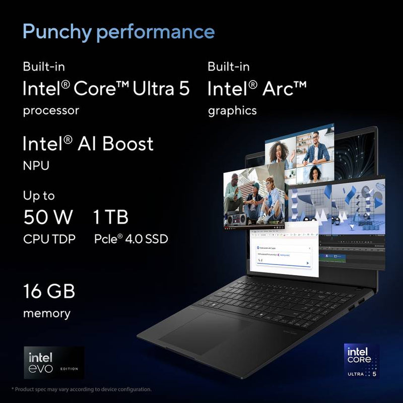 ASUS VIVOBOOK AI PC INTEL CORE ULTRA 9 185H - (16 GB/1 TB SSD/WINDOWS 11 HOME) S5606MA - MX952WS THIN AND LIGHT LAPTOP (16 INCH, NEUTRAL BLACK, 1.50 KG, WITH MS OFFICE) - SWIFT PERIPHERALS90NB12E3-M00110