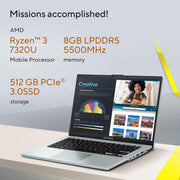 ASUS VIVOBOOK GO 14 (2023), AMD RYZEN 3 7320U, THIN & LIGHT LAPTOP, 14 - INCH (35.56 CM) FHD, (8GB RAM /512GB SSD/WINDOWS 11/OFFICE 2021/ALEXA BUILT - IN/GREY GREEN/1.38 KG), E1404FA - NK323WS - SWIFT PERIPHERALS90NB0ZS3-M00940