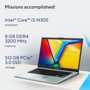 ASUS VIVOBOOK GO 14 (2023), INTEL CORE I3 - N305, 14" (35.56 CMS) FHD, THIN AND LIGHT LAPTOP (8GB/512GB SSD/INTEGRATED GRAPHICS/WINDOWS 11/OFFICE 2021/FINGERPRINT/GREY/1.38 KG), E1404GA - NK323WS - SWIFT PERIPHERALS90NB0ZW3-M000L0