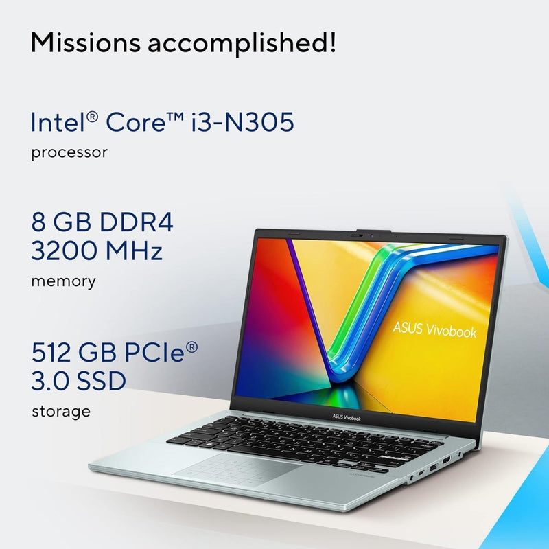 ASUS VIVOBOOK GO 14 (2023), INTEL CORE I3 - N305, 14" (35.56 CMS) FHD, THIN AND LIGHT LAPTOP (8GB/512GB SSD/INTEGRATED GRAPHICS/WINDOWS 11/OFFICE 2021/FINGERPRINT/GREY/1.38 KG), E1404GA - NK323WS - SWIFT PERIPHERALS90NB0ZW3-M000L0