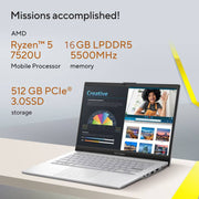 ASUS VIVOBOOK GO 14 AMD RYZEN 5 QUAD CORE 7520U - (16 GB/512 GB SSD/WINDOWS 11 HOME) E1404FA - NK541WS THIN AND LIGHT LAPTOP (14 INCH, COOL SILVER, 1.38 KG, WITH MS OFFICE) - SWIFT PERIPHERALS90NB0ZS1-M00990