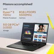 ASUS VIVOBOOK GO 15 E1504FA - NJ322WS [R3 - 7320U RYZEN/8GB/512GB SSD/WIN11 HOME+MSO/15.6 INCH/INTEGRATED GRAPHICS /1 YEAR(S)] - SWIFT PERIPHERALS1092012