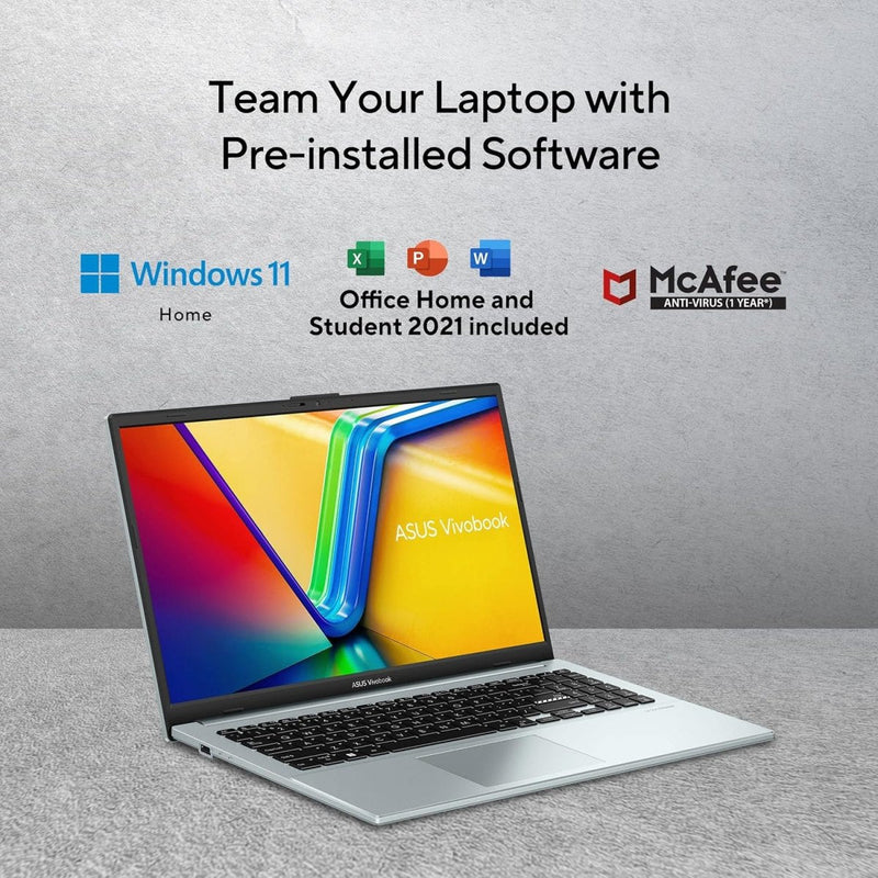 ASUS VIVOBOOK GO 15 (OLED) 2023, AMD RYZEN 5 7520U, 16GB RAM, 512GB SSD, FHD OLED 15.6"/39.62CM, WINDOWS 11, MS OFFICE 2021, GREEN GREY, 1.63KG, E1504FA - LK543WS, ALEXA BUILT - IN, BACKLIT KB LAPTOP - SWIFT PERIPHERALS90NB0ZR3-M00J70