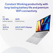 ASUS VIVOBOOK PRO 15 OLED FOR CREATOR, INTEL H - SERIES INTEL CORE I5 13TH GEN 13500H - (16 GB/512 GB SSD/WINDOWS 11 HOME/6 GB GRAPHICS/NVIDIA GEFORCE RTX 4050/120 HZ/65 TGP) K6502VU - MA542WS GAMING LAPTOP (15.6 INCH, COOL SILVER, 1.80 KG, WITH MS OFFICE) - SWIFT PERIPHERALS90NB1132-M003B0