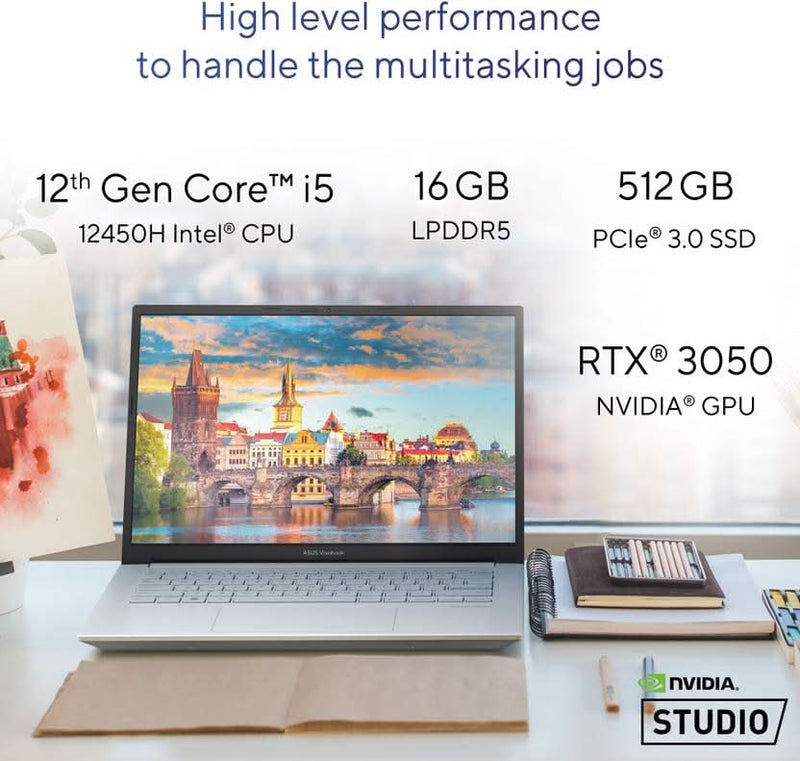 ASUS VIVOBOOK PRO 15 OLED INTEL CORE I5 12TH GEN 12450H - (16 GB/512 GB SSD/WINDOWS 11 HOME/4 GB GRAPHICS/NVIDIA GEFORCE RTX 3050) K6500ZC - L502WS GAMING LAPTOP (15.6 INCH, COOL SILVER, 1.80 KG, WITH MS OFFICE) - SWIFT PERIPHERALS90NB0XK2-M00HX0