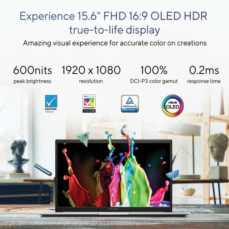 ASUS VIVOBOOK PRO 15 OLED INTEL CORE I5 12TH GEN 12450H - (16 GB/512 GB SSD/WINDOWS 11 HOME/4 GB GRAPHICS/NVIDIA GEFORCE RTX 3050) K6500ZC - L502WS GAMING LAPTOP (15.6 INCH, COOL SILVER, 1.80 KG, WITH MS OFFICE) - SWIFT PERIPHERALS90NB0XK2-M00HX0