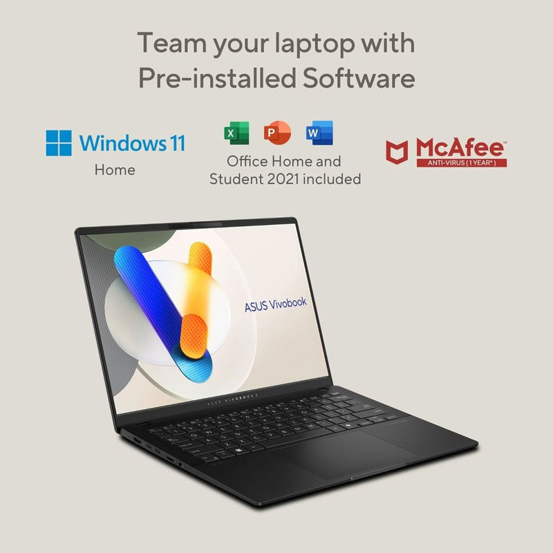 ASUS VIVOBOOK S 14 OLED, 3K OLED 16:10, 120HZ 400 NITS, AMD RYZEN AI 9 HX 370 PROCESSOR 2.0GHZ, BUILT - IN AI (24GB RAM/512GB SSD/WINDOWS 11/OFFICE 2021/NEUTRAL BLACK/1.3 KG), M5406WA - PP961WS - SWIFT PERIPHERALS90NB14P3-M00080