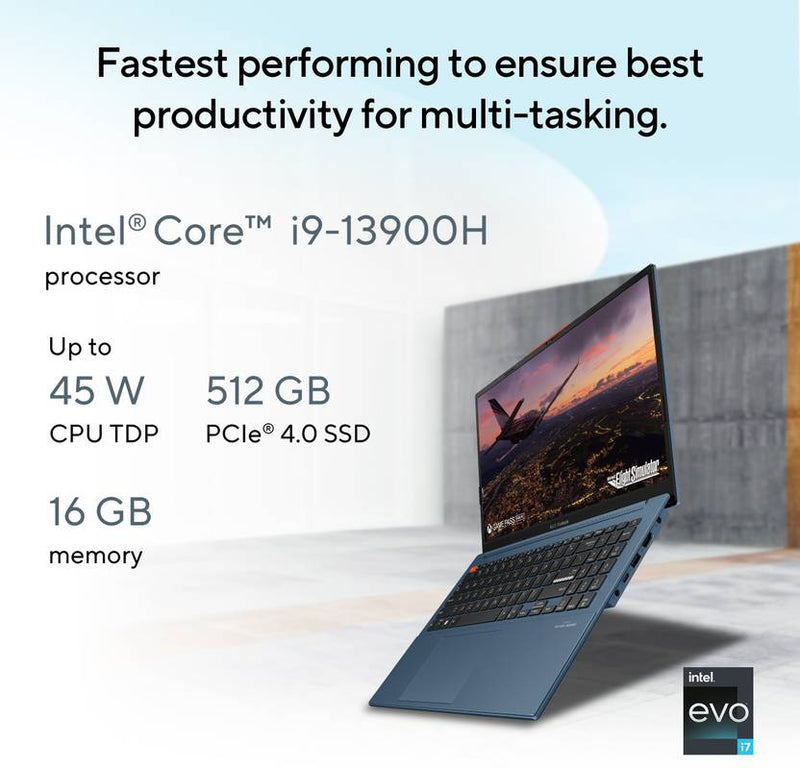 ASUS VIVOBOOK S 15 OLED INTEL CORE I9 13TH GEN 13900H - (16 GB/512 GB SSD/WINDOWS 11 HOME) S5504VA - MA941WS THIN AND LIGHT LAPTOP (15.6 INCH, SOLAR BLUE, 1.70 KG, WITH MS OFFICE) - SWIFT PERIPHERALS90NB0ZK1-M00710