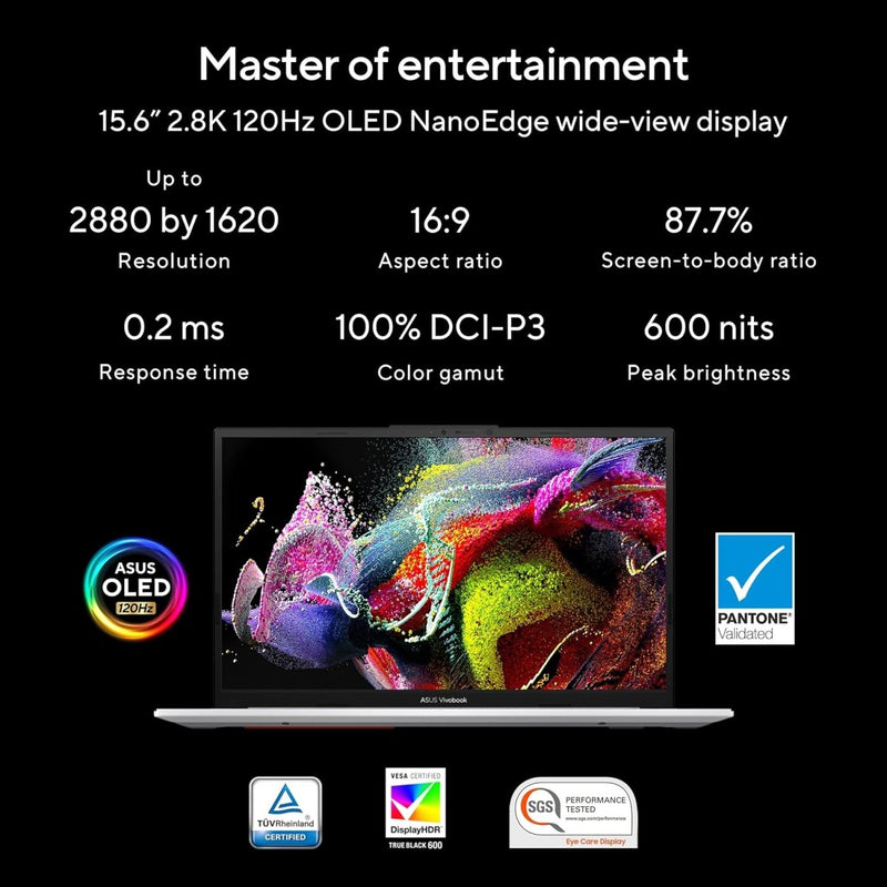 ASUS VIVOBOOK S 15 OLED,LIGHT WEIGHT LAPTOP,13TH GEN,INTEL EVO CORE I5 - 13500H (16GB/1TB/INTEL IRIS XE GRPH/39.62 CMS (15.6) 3K/WIN11HM)S5504VA - MA553WS - SWIFT PERIPHERALS1090086