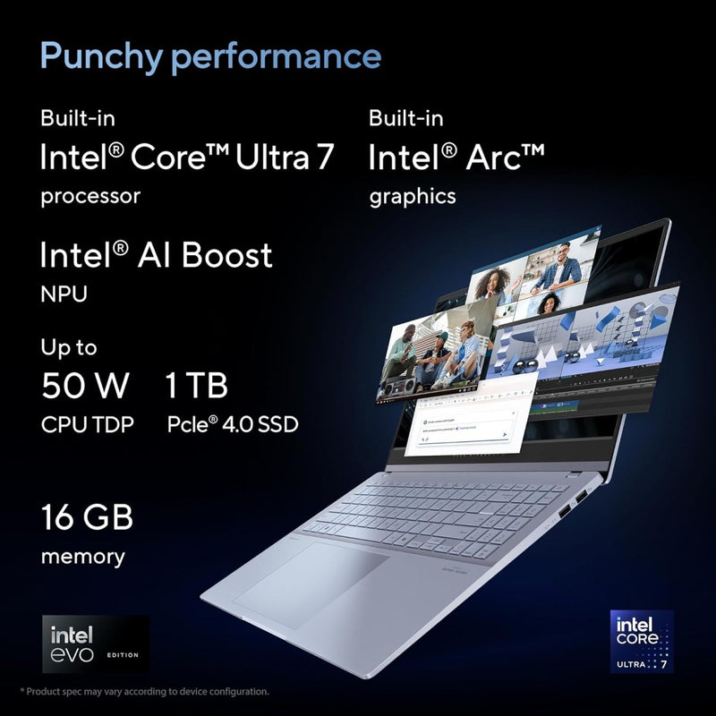 ASUS VIVOBOOK S 16 OLED (2024), INTEL CORE ULTRA 7 155H, BUILT - IN AI, 16" 3.2K (40.64CM), 3200 X 2000 120HZ, (16GB/1TB SSD/WIN 11/INTEL ARC GRAPHICS/MS OFFICE 2021/MIST BLUE/1.50KG), S5606MA - MX751WS - SWIFT PERIPHERALS90NB12E1-M000X0