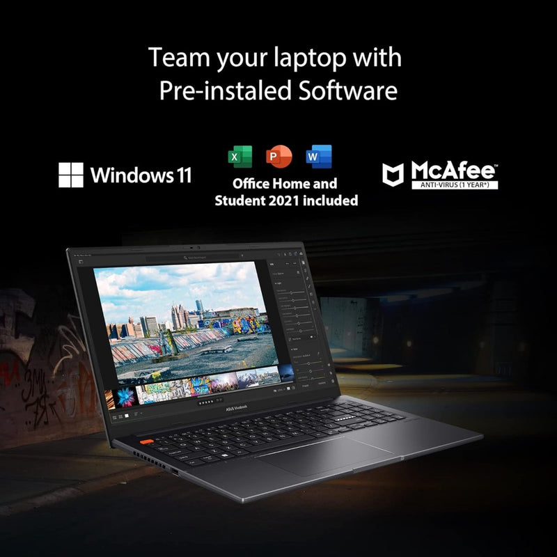 ASUS VIVOBOOK S15 OLED 2022, 15.6" 39.62 CM FHD OLED, INTEL CORE EVO I7 - 12700H 12TH GEN, THIN AND LIGHT LAPTOP (16GB/512GB SSD/IRIS XE GRAPHICS/WINDOWS 11/OFFICE 2021/BLACK/1.8 KG), S3502ZA - L702WS - SWIFT PERIPHERALS90NB0WK2-M00AB0