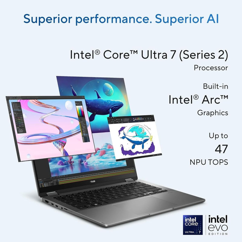 ASUS VIVOBOOKFLIP OLED TP3407SA - QL025WS [ULTRA7 - 256V 14TH GEN/16GB/512GB SSD/WIN11 HOME+MSO/14.0 INCH TOUCH/INTEGRATED GRAPHICS /1 YEAR(S)/GREY] - SWIFT PERIPHERALS1092340