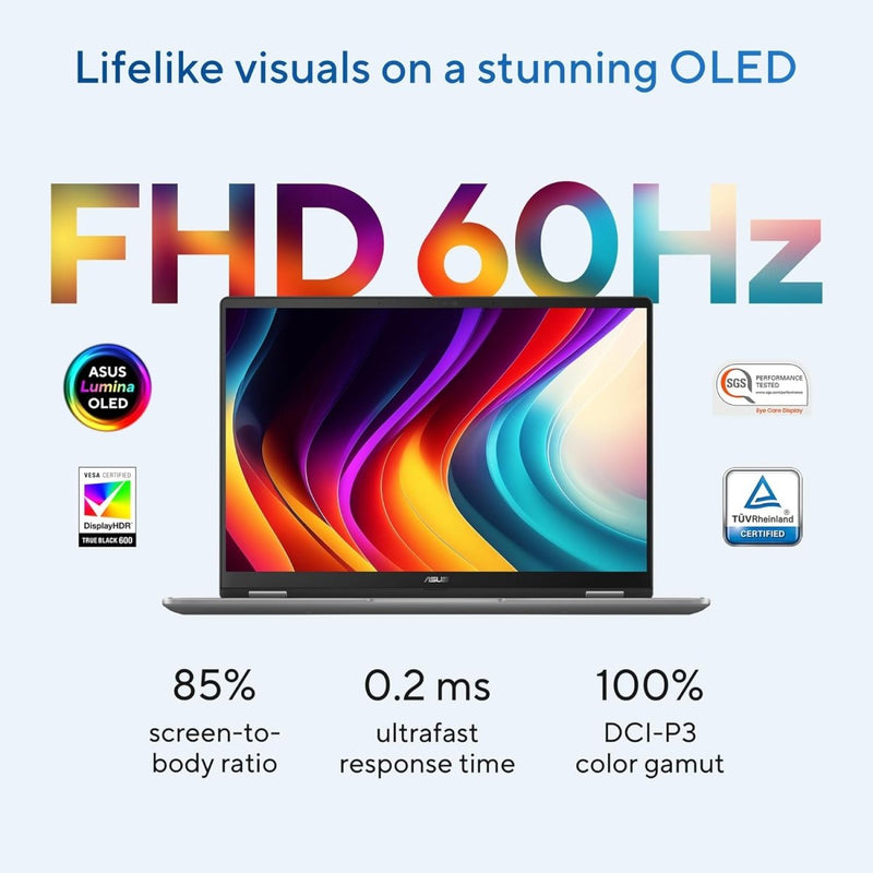 ASUS VIVOBOOKFLIP OLED TP3407SA - QL025WS [ULTRA7 - 256V 14TH GEN/16GB/512GB SSD/WIN11 HOME+MSO/14.0 INCH TOUCH/INTEGRATED GRAPHICS /1 YEAR(S)/GREY] - SWIFT PERIPHERALS1092340