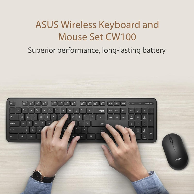 ASUS WIRELESS KEYBOARD AND SILENT OPTICAL MOUSE SET CW100 (BLACK) - SWIFT PERIPHERALS1086583