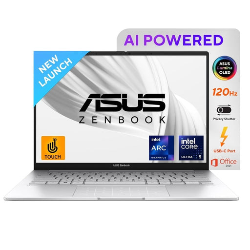 ASUS ZENBOOK 14 3K OLED 16:10 TOUCH, 120HZ, INTEL CORE ULTRA 5 125H 1.2 GHZ, AI BOOST NPU, THIN & LIGHT LAPTOP(16GB RAM/1TB SSD/WIN 11/OFFICE HOME/75WHR BATTERY/FOGGY SILVER/1.28 KG),UX3405MA - PZ551WS - SWIFT PERIPHERALS90NB11R4-M00DC0