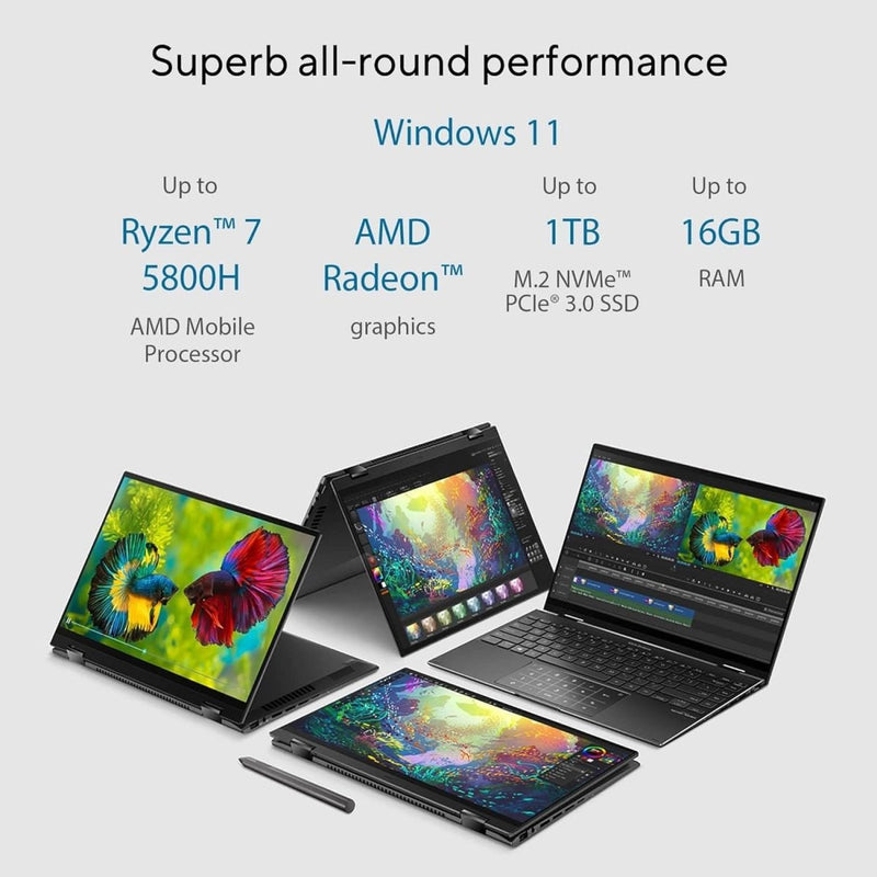 ASUS ZENBOOK 14 FLIP OLED (2022), 14 - INCH (35.56 CM) 2.8K OLED TOUCH 90HZ, AMD RYZEN 7 5800H, 2 - IN1 LAPTOP (16GB/1TB SSD/OFFICE 2021/WINDOWS 11/INTEGRATED GRAPHICS/BLACK/1.4 KG), UN5401QA - KN701WS - SWIFT PERIPHERALS90NB0V31-M003A0