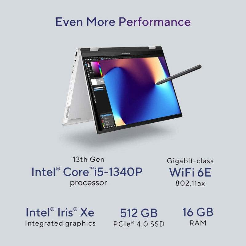 ASUS ZENBOOK 14 FLIP OLED (2023), INTEL CORE EVO I5 - 1340P 13TH GEN, 14 INCH (35.56 CM) 2.8K 90HZ OLED, THIN & LIGHT LAPTOP (16GB/512GB SSD/WINDOWS 11/OFFICE 2021/75WHR/SILVER/1.5 KG) UP3404VA - KN543WS - SWIFT PERIPHERALS90NB10E3-M001H0