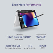 ASUS ZENBOOK 14 FLIP OLED (2023), INTEL CORE EVO I7 - 1360P 13TH GEN, 14 INCH (35.56 CM) 2.8K 90HZ OLED, (16GB RAM & 1TB SSD), UP3404VA - KN753WS MARSHMALLOW MD100 MOUSE (GRAY) - SWIFT PERIPHERALS90NB10E3-M001J0