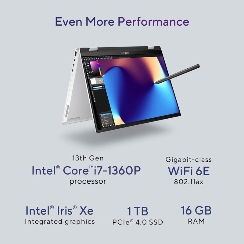 ASUS ZENBOOK 14 FLIP OLED (2023), INTEL CORE EVO I7 - 1360P 13TH GEN, 14 INCH (35.56 CM) 2.8K 90HZ OLED, (16GB RAM & 1TB SSD), UP3404VA - KN753WS MARSHMALLOW MD100 MOUSE (GRAY) - SWIFT PERIPHERALS90NB10E3-M001J0