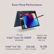ASUS ZENBOOK 14 FLIP OLED (2023), INTEL CORE I5 - 1340P 13TH GEN, 14 INCH (35.56 CM) 2.8K 90HZ OLED, THIN & LIGHT LAPTOP (16GB/512GB SSD/IRIS XE/WIN 11/OFFICE 2021/75W BATTERY/BLUE/1.5 KG), UP3404VA - KN542WS - SWIFT PERIPHERALS90NB10E2-M001E0