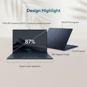 ASUS ZENBOOK 14, INTEL CORE ULTRA 5, 16GB RAM, 1TB SSD, 3K OLED 16:10 120HZ, 14 INCH, WINDOWS 11, MSO 2021, PONDER BLUE, 1.28KG, UX3405MA - PZ552WS, BUILT - INAI, BACKLIT, TOUCHSCREEN, 75WHR AI POWERED LAPTOP - SWIFT PERIPHERALS90NB11R3-M00DD0