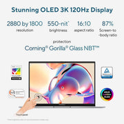 ASUS ZENBOOK 14, INTEL CORE ULTRA 7, 14 INCH 3K OLED 16:10 120 HZ, THIN & LIGHT LAPTOP, BUILT - IN AI (32GB RAM/1 TB//WIN 11/OFFICE 2021/BACKLIT/TOUCHSCREEN/75WHR /FOGGY SILVER/1.28 KG), UX3405MA - PZ761WS - SWIFT PERIPHERALS90NB11R4-M00DE0