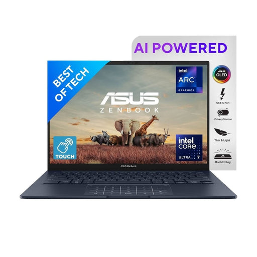 ASUS ZENBOOK 14, INTEL CORE ULTRA 7, 14 INCH 3K OLED 16:10 120 HZ, THIN & LIGHT LAPTOP, BUILT - IN AI (32GB RAM/1 TB//WIN 11/OFFICE 2021/BACKLIT/TOUCHSCREEN/75WHR /PONDER BLUE/1.28 KG), UX3405MA - PZ762WS - SWIFT PERIPHERALS90NB11R3-M00DF0