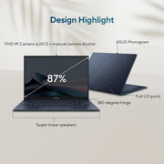 ASUS ZENBOOK 14, INTEL CORE ULTRA 9 185H, 14" 3K OLED 16:10 120HZ, THIN & LIGHT LAPTOP, BUILT - IN AI (32GB/1TB SSD/WIN11/OFFICE 2021/BACKLIT/TOUCHSCREEN/75WHR/PONDER BLUE/1.28 KG), UX3405MA - PZ962WS - SWIFT PERIPHERALS90NB11R3-M00XN0