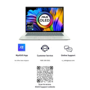 ASUS ZENBOOK 14 OLED (2022), 14" (35.56 CMS) 2.8K OLED 16:10 90HZ, INTEL CORE I5 - 1240P 12TH GEN, THIN AND LAPTOP (16GB/512GB SSD/IRIS XE GRAPHICS/WIN 11/OFFICE 2021/CELADON/1.39 KG), UX3402ZA - KM532WS - SWIFT PERIPHERALS90NB0WC2-M003K0
