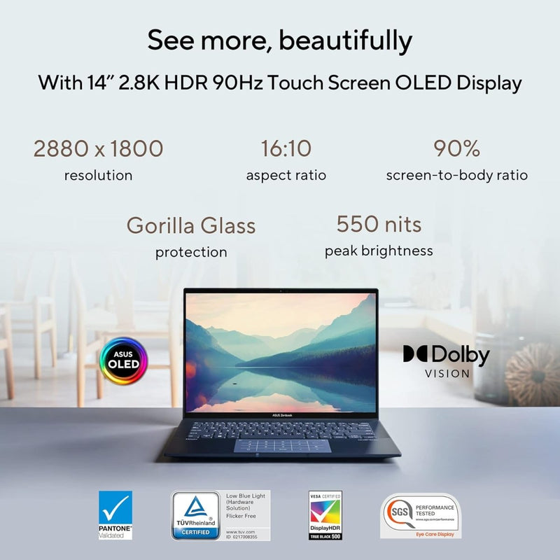 ASUS ZENBOOK 14 OLED (2023), INTEL CORE I7 - 1360P 13TH GEN, 14" (35.56 CM) 2.8K 90HZ OLED, THIN & LIGHT LAPTOP (16GB/512GB SSD/IRIS XE/WIN 11/OFFICE 2021/75W BATTERY/BLUE/1.39 KG), UX3402VA - KN741WS - SWIFT PERIPHERALS90NB10G3-M005P0