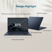ASUS ZENBOOK 14 OLED (2025) WITH OFFICE 2024 + M365 BASIC*, AI PC INTEL CORE ULTRA 7 255H - (32 GB/1 TB SSD/WINDOWS 11 HOME) UX3405CA - PZ163WS THIN AND LIGHT LAPTOP (14 INCH, PONDER BLUE, 1.28 KG, WITH MS OFFICE) - SWIFT PERIPHERALS90NB14W3-M00EA0