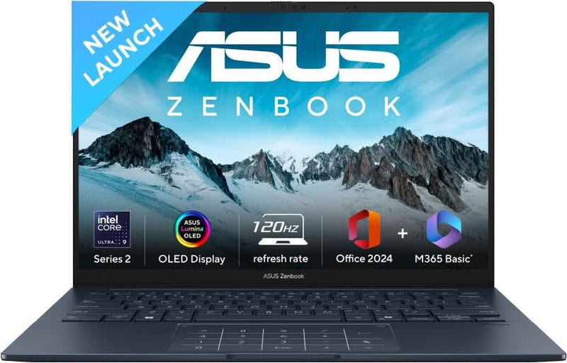 ASUS ZENBOOK 14 OLED (2025) WITH OFFICE 2024 + M365 BASIC*, AI PC INTEL CORE ULTRA 9 285H - (32 GB/1 TB SSD/WINDOWS 11 HOME) UX3405CA - PZ164WS THIN AND LIGHT LAPTOP (14 INCH, PONDER BLUE, 1.28 KG, WITH MS OFFICE) - SWIFT PERIPHERALS1096175