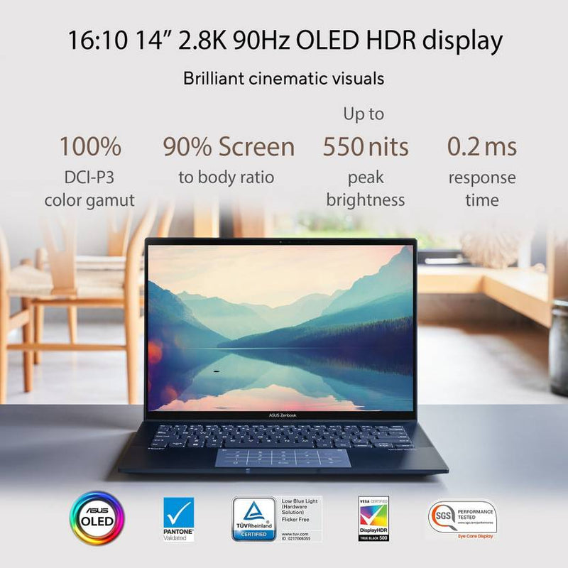 ASUS ZENBOOK 14 OLED INTEL EVO P SERIES INTEL CORE I5 12TH GEN 1240P - (16 GB/512 GB SSD/WINDOWS 11 HOME) UX3402ZA - KM531WS THIN AND LIGHT LAPTOP (14 INCH, PONDER BLUE, 1.39 KG, WITH MS OFFICE) - SWIFT PERIPHERALS90NB0WC1-M00360