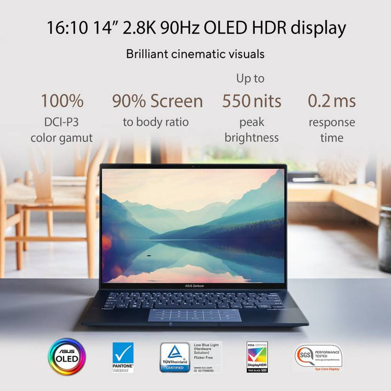 ASUS ZENBOOK 14 OLED INTEL EVO P - SERIES INTEL CORE I7 12TH GEN 1260P - (16 GB/512 GB SSD/WINDOWS 11 HOME) UX3402ZA - KM731WS THIN AND LIGHT LAPTOP (14 INCH, PONDER BLUE, 1.39 KG, WITH MS OFFICE) - SWIFT PERIPHERALS90NB0WC1-M00370