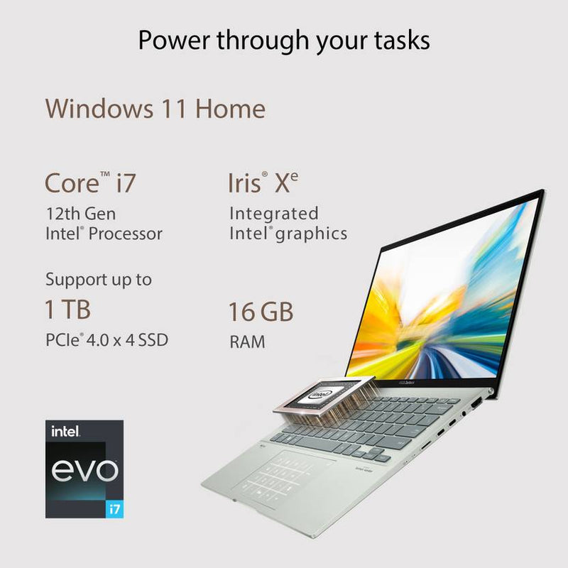 ASUS ZENBOOK 14 OLED INTEL EVO P - SERIES INTEL CORE I7 12TH GEN - (16 GB/512 GB SSD/WINDOWS 11 HOME) UX3402ZA - KM732WS LAPTOP (14 INCH, AQUA CELADON, WITH MS OFFICE) - SWIFT PERIPHERALS90NB0WC2-M00380