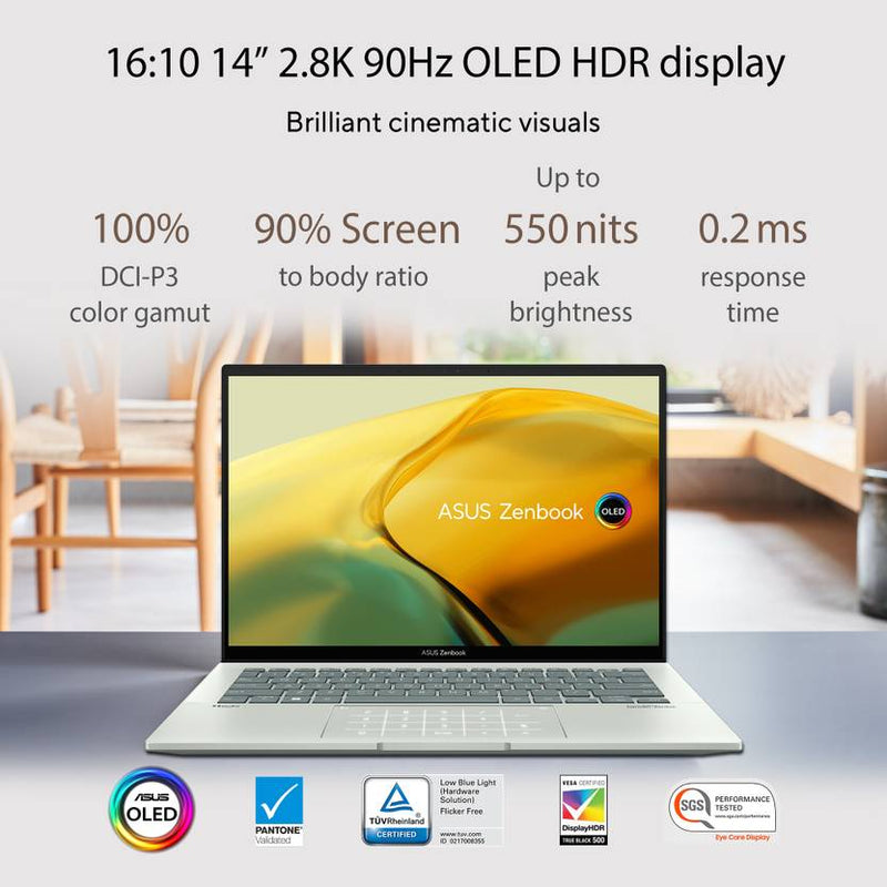 ASUS ZENBOOK 14 OLED INTEL EVO P - SERIES INTEL CORE I7 12TH GEN - (16 GB/512 GB SSD/WINDOWS 11 HOME) UX3402ZA - KM732WS LAPTOP (14 INCH, AQUA CELADON, WITH MS OFFICE) - SWIFT PERIPHERALS90NB0WC2-M00380