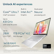 ASUS ZENBOOK 14 OLED, LIGHT WEIGHT LAPTOP, AI - POWERED INTEL EVO CORE ULTRA 7 155H (16GB/1TB/INTEL ARC GRPH/35.56 CM (14) 3K/WINDOWS 11 HOME) UX3405MA - PZ751WS - SWIFT PERIPHERALS90NB11R4-M00540