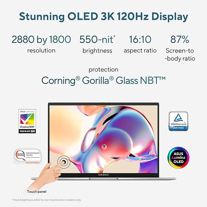 ASUS ZENBOOK 14 OLED, LIGHT WEIGHT LAPTOP, AI - POWERED INTEL EVO CORE ULTRA 7 155H (16GB/1TB/INTEL ARC GRPH/35.56 CM (14) 3K/WINDOWS 11 HOME) UX3405MA - PZ751WS - SWIFT PERIPHERALS90NB11R4-M00540
