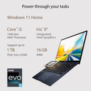 ASUS ZENBOOK 14 OLED TOUCH INTEL EVO P - SERIES INTEL CORE I5 12TH GEN 1240P - (16 GB/512 GB SSD/WINDOWS 11 HOME) UX3402ZA - KN531WS THIN AND LIGHT LAPTOP (14 INCH, PONDER BLUE, 1.39 KG, WITH MS OFFICE) - SWIFT PERIPHERALS90NB0WC3-M013Y0