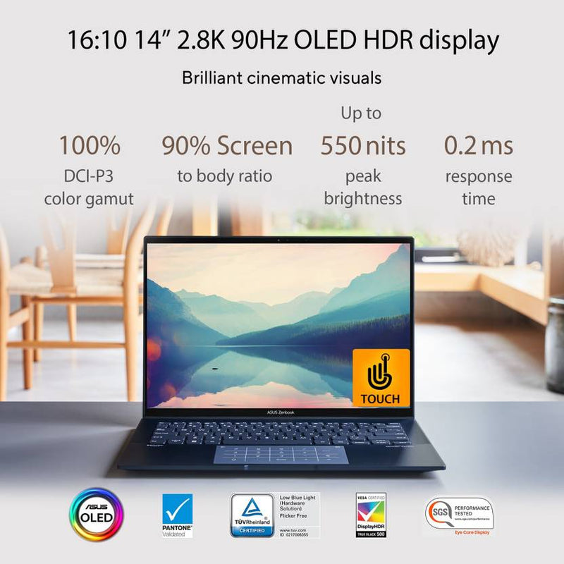 ASUS ZENBOOK 14 OLED TOUCH INTEL EVO P - SERIES INTEL CORE I5 12TH GEN 1240P - (16 GB/512 GB SSD/WINDOWS 11 HOME) UX3402ZA - KN531WS THIN AND LIGHT LAPTOP (14 INCH, PONDER BLUE, 1.39 KG, WITH MS OFFICE) - SWIFT PERIPHERALS90NB0WC3-M013Y0