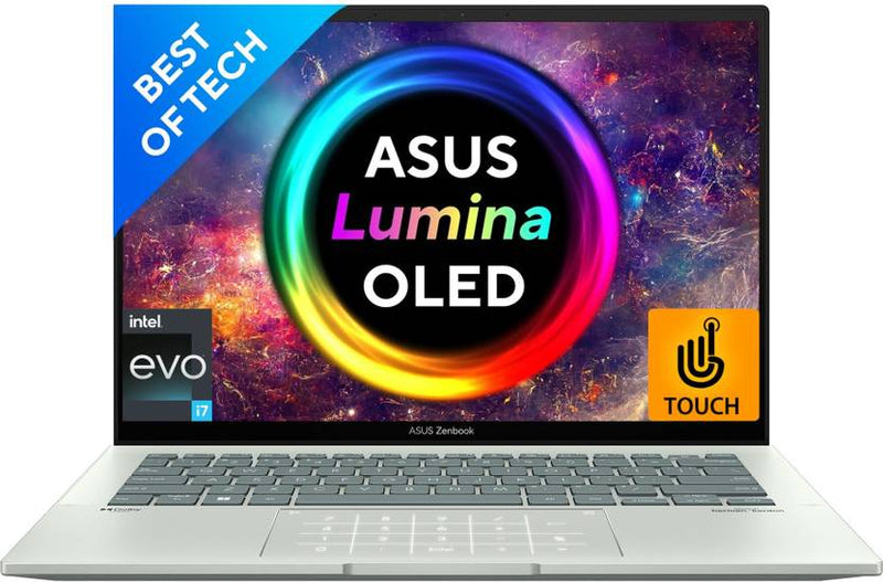 ASUS ZENBOOK 14 OLED TOUCH INTEL EVO P - SERIES INTEL CORE I7 12TH GEN 1260P - (16 GB/512 GB SSD/WINDOWS 11 HOME) UX3402ZA - KN732WS THIN AND LIGHT LAPTOP (14 INCH, AQUA CELADON, 1.39 KG, WITH MS OFFICE) - SWIFT PERIPHERALS90NB0WC4-M01410