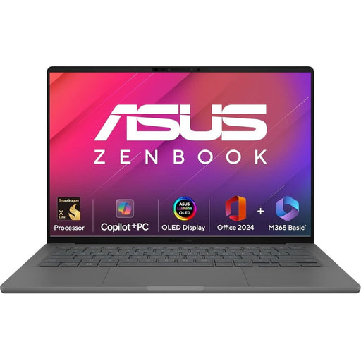 ASUS ZENBOOK A14, SNAPDRAGON X ELITE PROCESSOR,(QUALCOMM ADRENO IGPU/16GB RAM/512GB SSD/WINDOWS 11 HOME/MS OFFICE 365 BASIC (1YEAR)*/14 INCH FHD+ OLED/AI PC/ICELAND GRAY/0.98 KG), UX3407RA - QD061WS - SWIFT PERIPHERALS90NB16G2-M005E0