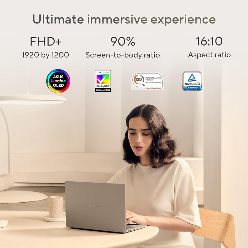 ASUS ZENBOOK A14,SNAPDRAGON X,COPILOT+ AI PC(QUALCOMM ADRENO IGPU/45TOPS/16GB/512GB/FHD+/14"/BACKLIT KEYBOARD/WINDOWS 11/M365 BASIC (1YEAR)*/OFFICE HOME 2024/ZABRISKIE BEIGE/0.98 KG) UX3407QA - QD258WS - SWIFT PERIPHERALS1092766