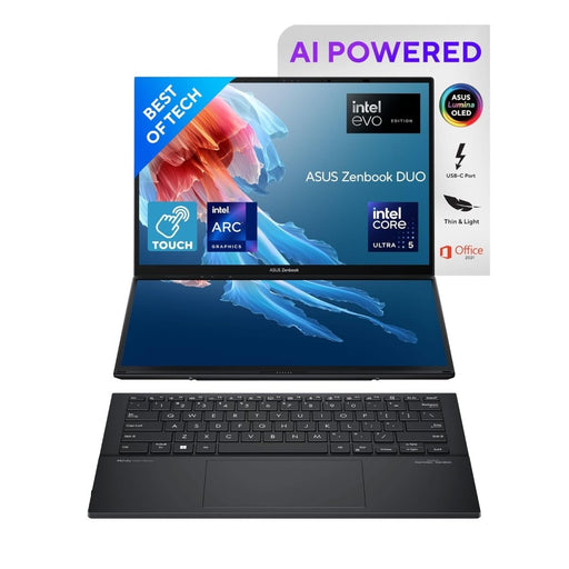ASUS ZENBOOK DUO OLED (2024), 14" (35.56CM) FHD OLED TOUCH DISPLAY, INTEL CORE ULTRA 5 125H, BUILT - IN AI, DUAL SCREEN LAPTOP (16GB/1TB SSD/INTEL ARC GRAPHICS/WIN11/GRAY/1.65 KG), UX8406MA - QL551WS - SWIFT PERIPHERALS90NB12U1-M00HB0