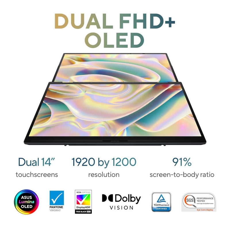 ASUS ZENBOOK DUO OLED (2024), 14" (35.56CM) FHD OLED TOUCH DISPLAY, INTEL CORE ULTRA 5 125H, BUILT - IN AI, DUAL SCREEN LAPTOP (16GB/1TB SSD/INTEL ARC GRAPHICS/WIN11/GRAY/1.65 KG), UX8406MA - QL551WS - SWIFT PERIPHERALS90NB12U1-M00HB0