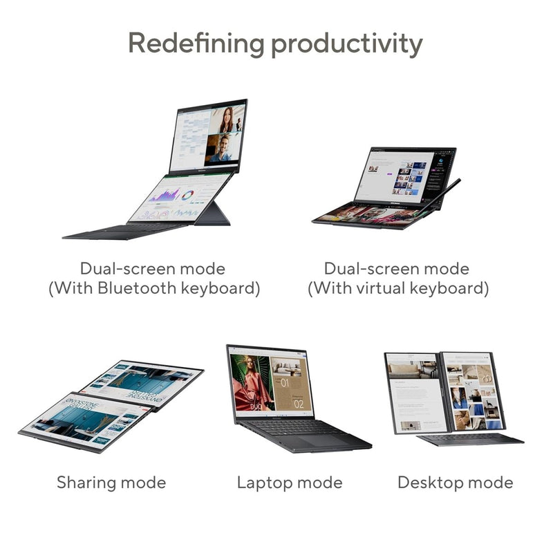ASUS ZENBOOK DUO OLED (2024), 14" (35.56CM) FHD OLED TOUCH DISPLAY, INTEL CORE ULTRA 5 125H, BUILT - IN AI, DUAL SCREEN LAPTOP (16GB/1TB SSD/INTEL ARC GRAPHICS/WIN11/GRAY/1.65 KG), UX8406MA - QL551WS - SWIFT PERIPHERALS90NB12U1-M00HB0