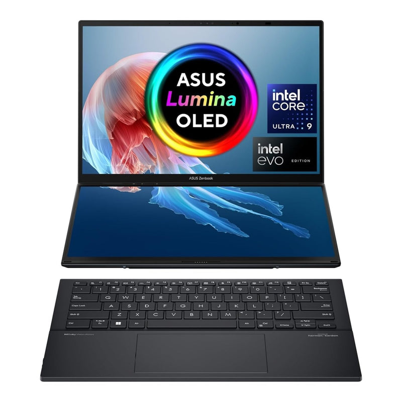 ASUS ZENBOOK DUO OLED (2024), 14" (35.56CM) FHD OLED TOUCH DISPLAY, INTEL CORE ULTRA 9 185H, BUILT - IN AI, DUAL SCREEN LAPTOP (32GB/2TB SSD/INTEL ARC GRAPHICS/WIN11/GRAY/1.65 KG), UX8406MA - QL971WS - SWIFT PERIPHERALS90NB12U1-M00HH0