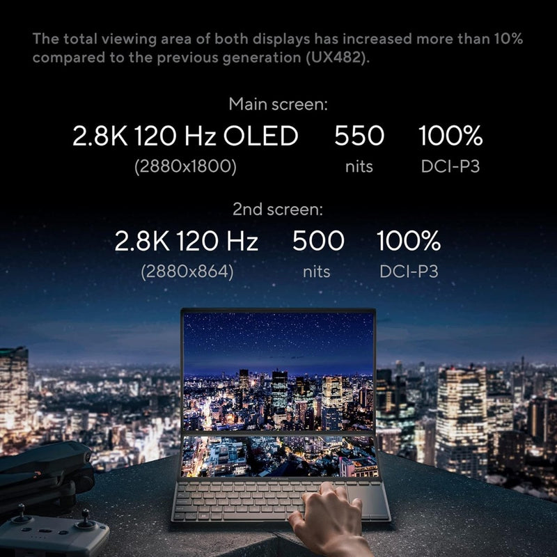 ASUS ZENBOOK PRO 14 DUO OLED 2023, INTEL CORE I9 - 13900H 13TH GEN, TOUCH 14.5 - INCH 2.8K 120HZ, DUAL SCREEN LAPTOP (32GB/1TB SSD/NVIDIA GEFORCE RTX 4050 /WIN11/76WHR/BLACK/1.75 KG),UX8402VU - MZ961WS - SWIFT PERIPHERALS90NB10X2-M001J0