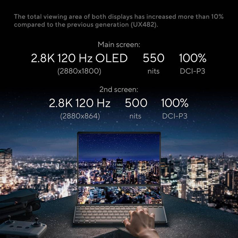 ASUS ZENBOOK PRO 14 DUO OLED FOR CREATOR, INTEL H - SERIES INTEL CORE I5 13TH GEN 13500H - (16 GB/1 TB SSD/WINDOWS 11 HOME/6 GB GRAPHICS/NVIDIA GEFORCE RTX 4050/120 HZ/65 TGP) UX8402VU - MZ551WS GAMING LAPTOP (14.5 INCH, TECH BLACK, 1.75 KG, WITH MS OFFICE) - SWIFT PERIPHERALS90NB10X2-M003X0